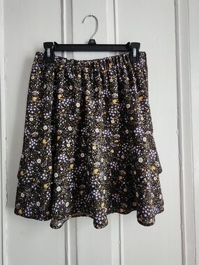 Floral Tiered Black Loft Skirt with Yellow Accents